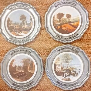 The Four Seasons Pewter Plates. Set Of 4